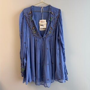 Free people embroidered Blue Boho Blouse